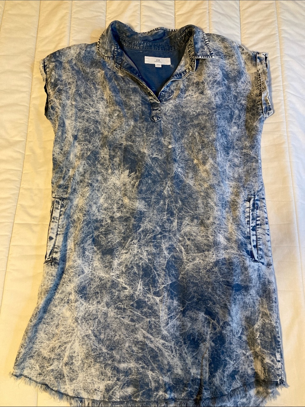 Thread & Supply Blue and White Acid-Wash Polo Mini Dress